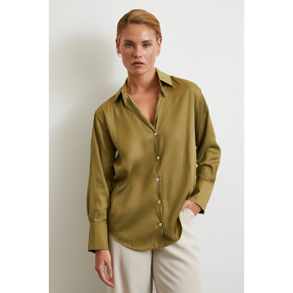 Diagonal Desen Gömlek Yeşil