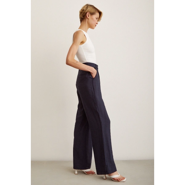 Yüksek Bel Geniş Paça Pantolon Lacivert