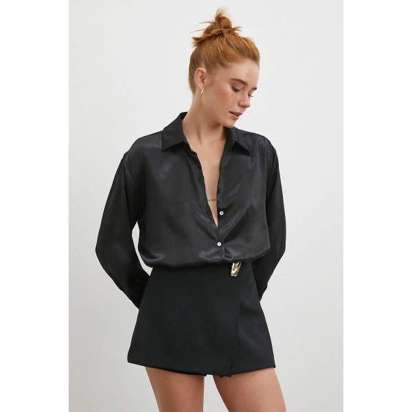 Klasik Saten Gömlek Siyah