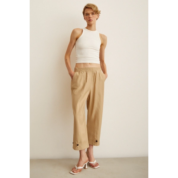 Lastikli Salaş Pantolon Bej