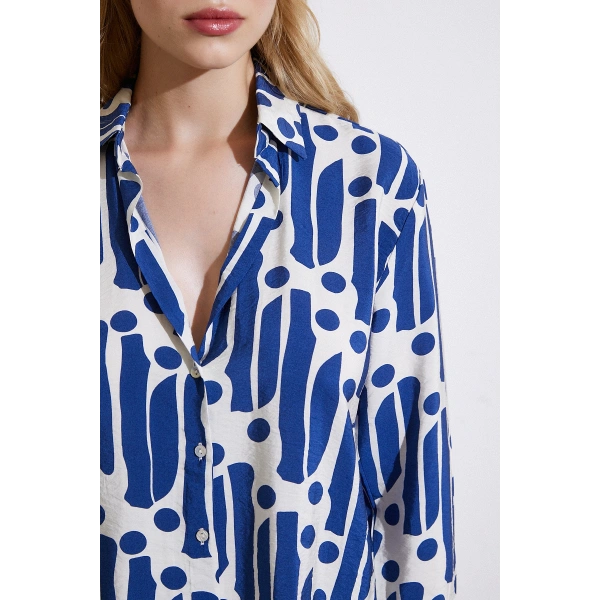 Modern Desen Modal Gömlek Mavi