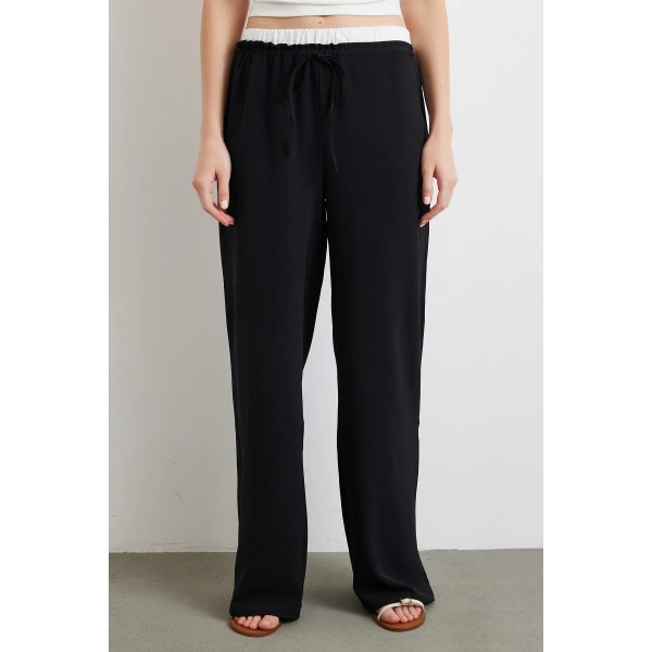 Bel Bantlı Wide Leg Pantolon Siyah