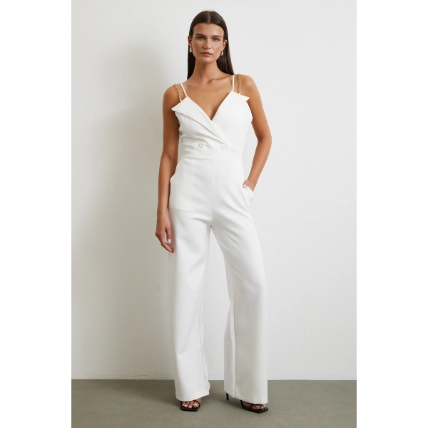 Zincir Detaylı Tulum Beyaz