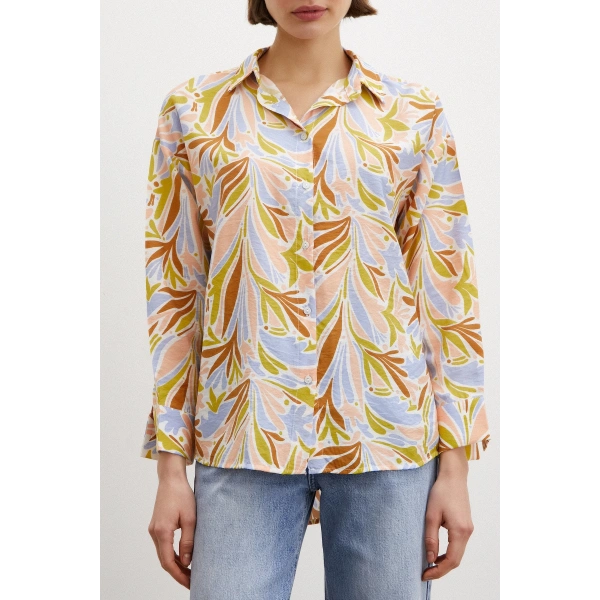 Baskılı Modal Gömlek Pudra