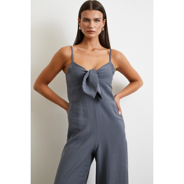 Fiyonklu Askılı Tulum Gri