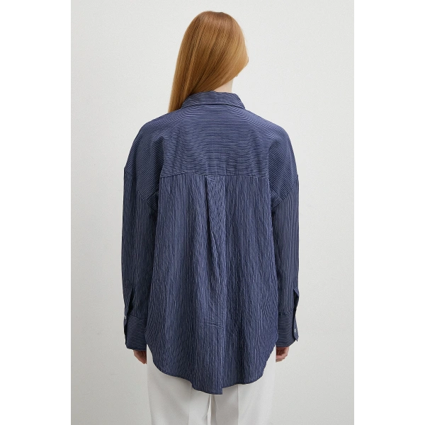 Cepli Çizgili Gömlek Lacivert