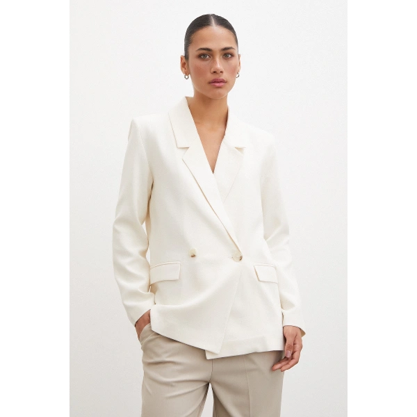 Çift Düğmeli Blazer Ceket Ekru