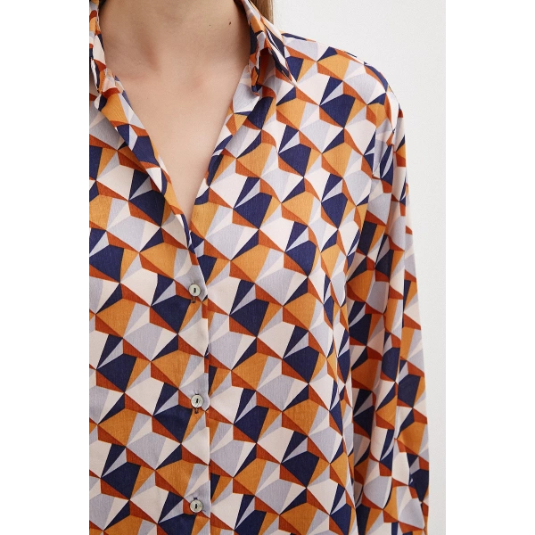 Desenli Saten Gömlek Pudra