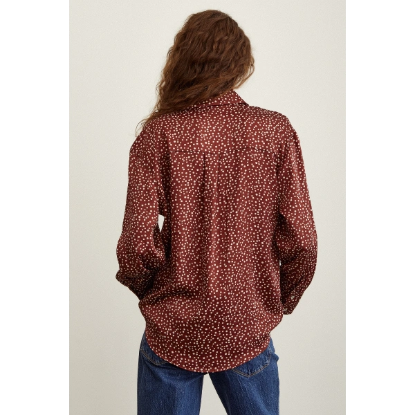 Puantiye Desenli Saten Gömlek Kiremit