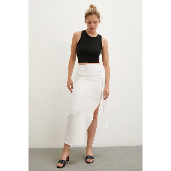 Önü Bağlamalı Etek Ekru