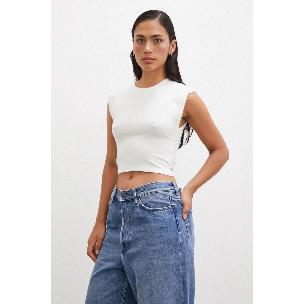 Sıfır Kol T-shirt Beyaz