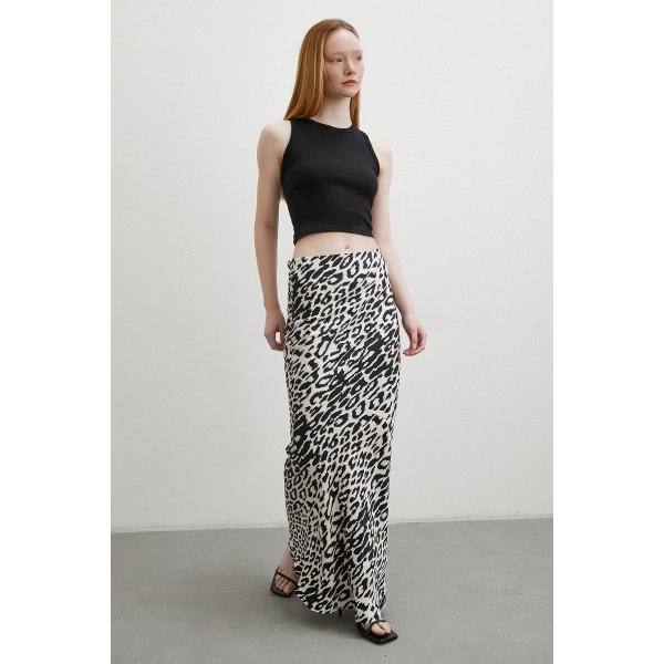 Desenli Maxi Verev Etek Ekru