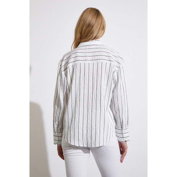 Çizgili Cepli Gömlek Yeşil