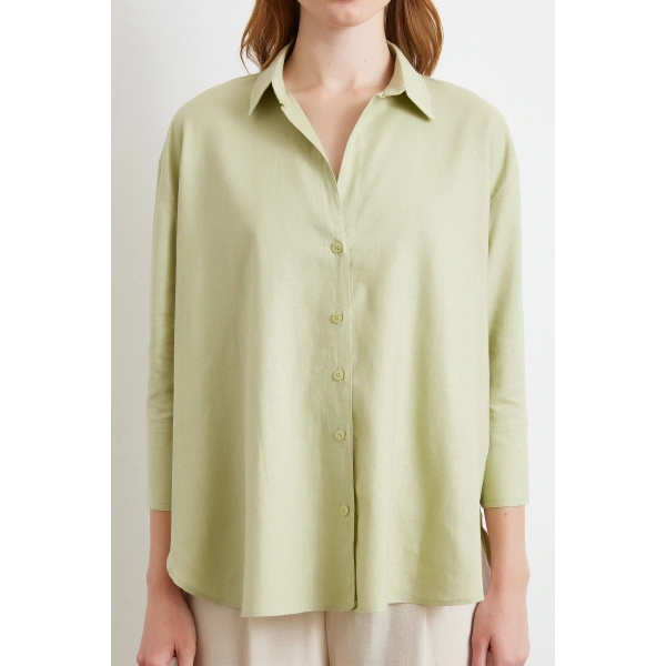 Yırtmaçlı Fakir Kol Gömlek Mint