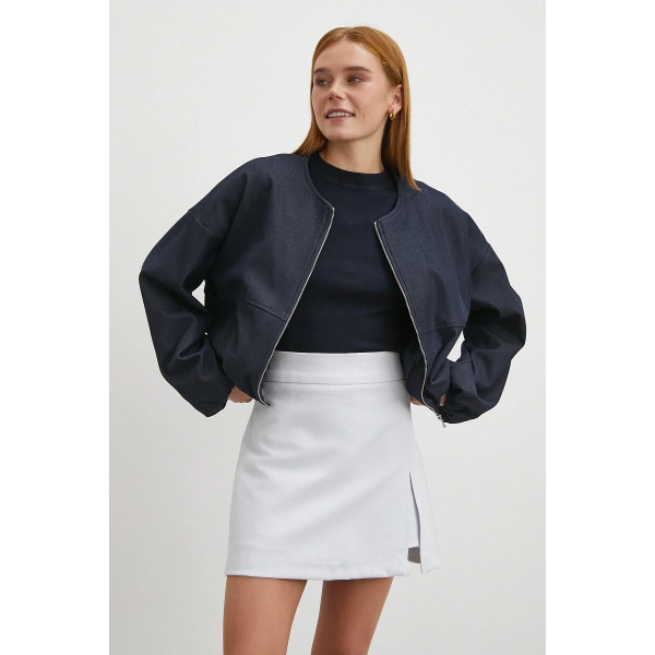 Yırtmaçlı Şort Etek Mavi