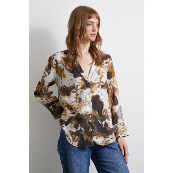 Batik Desen Vual Gömlek Haki