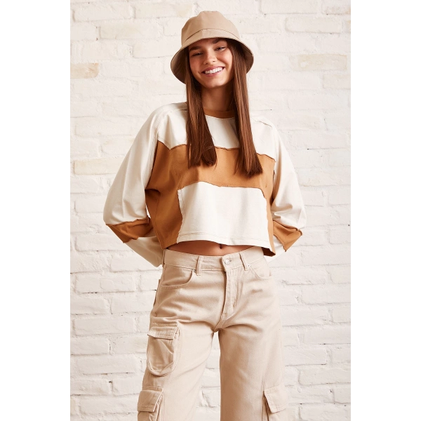 Çift Renk Oversize Sweatshirt Beyaz