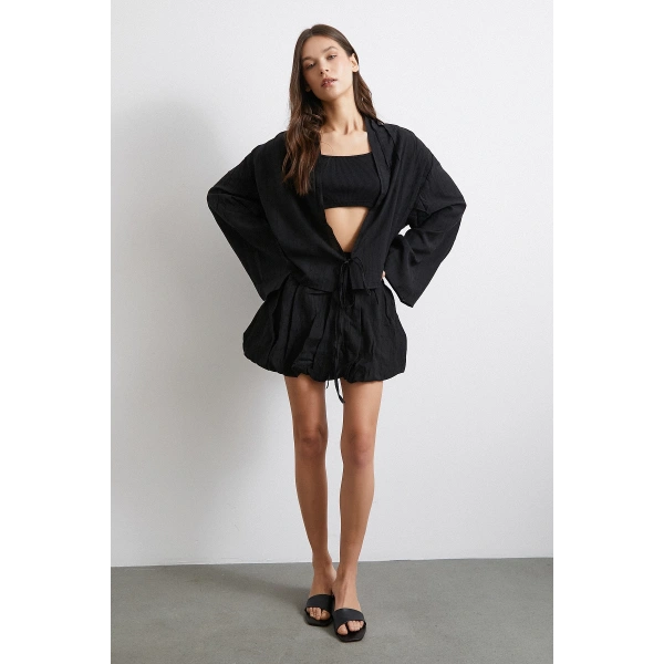 Astarlı Balon Etek Siyah