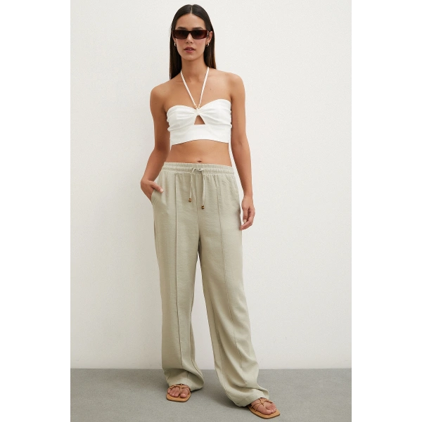 Belden Bağlamalı Pantolon Taş