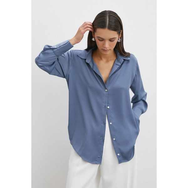 Basic Saten Gömlek İndigo