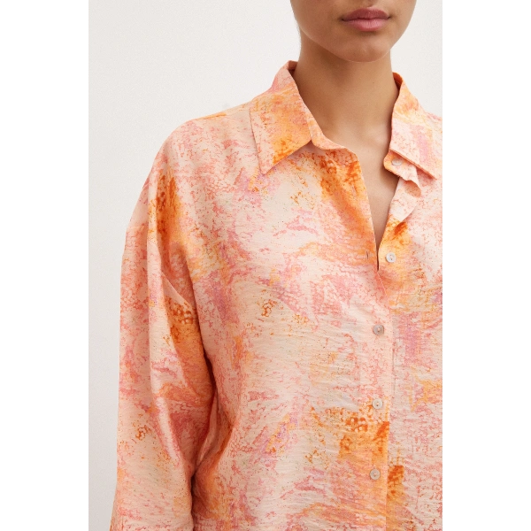 Damla Desenli Modal Gömlek Oranj