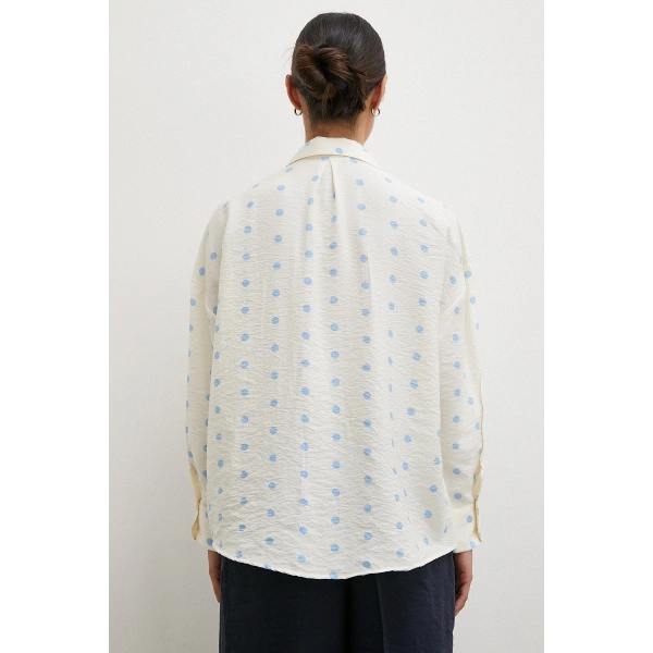 Puantiyeli Oversize Gömlek Ekru