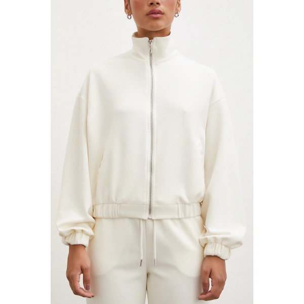 Fermuarlı Sweatshirt Ekru
