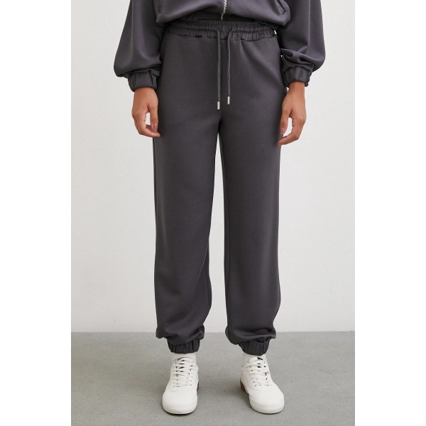 Lastikli Cepli Eşofman Altı Füme