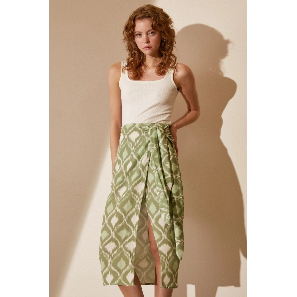 Yırtmaçlı Desen Etek Yeşil