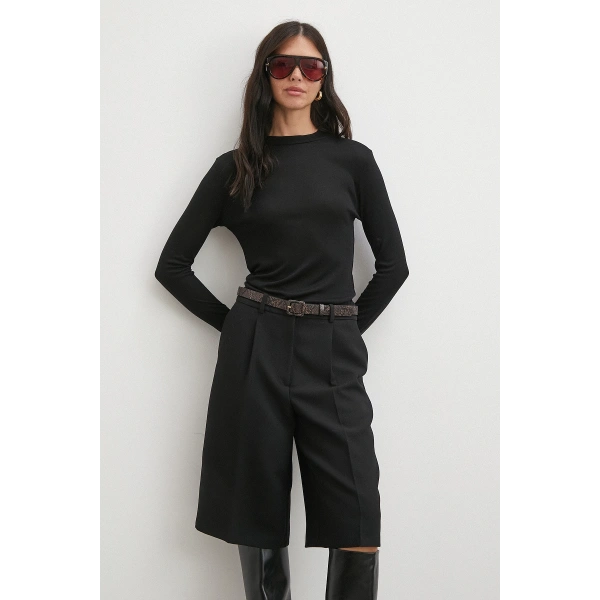 Bisiklet Yaka Kol Bluz Siyah