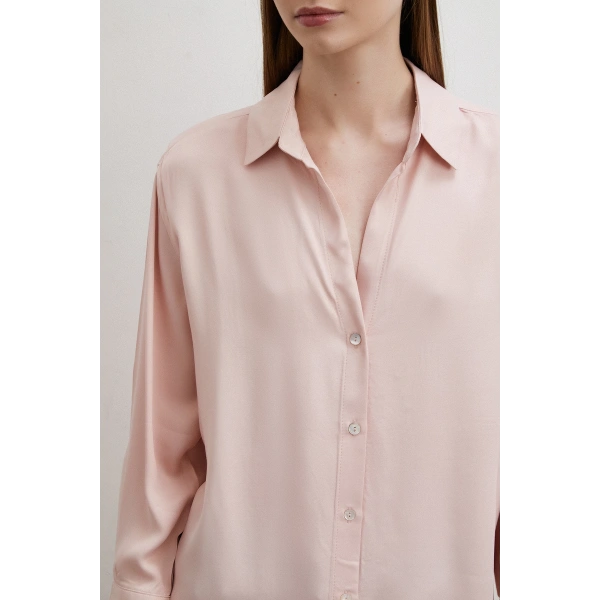 Floş Basic Saten Gömlek Bej