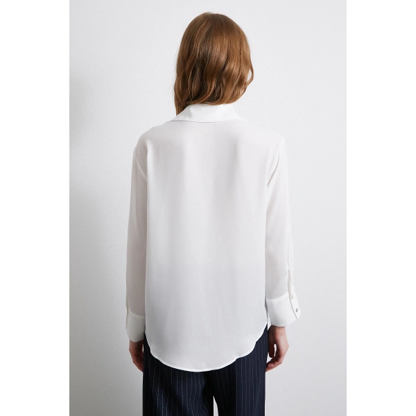 Basic Saten Gömlek Ekru