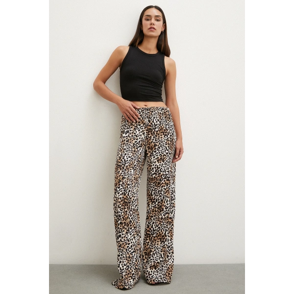Leopar Saten Pantolon Siyah