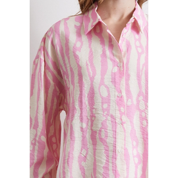 Zebra Desen Modal Gömlek Pembe