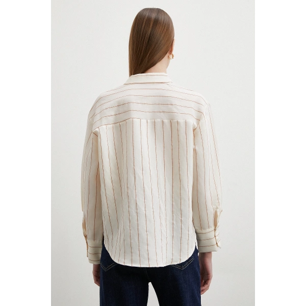 Kontrast Çizgili Modal Gömlek Kahve