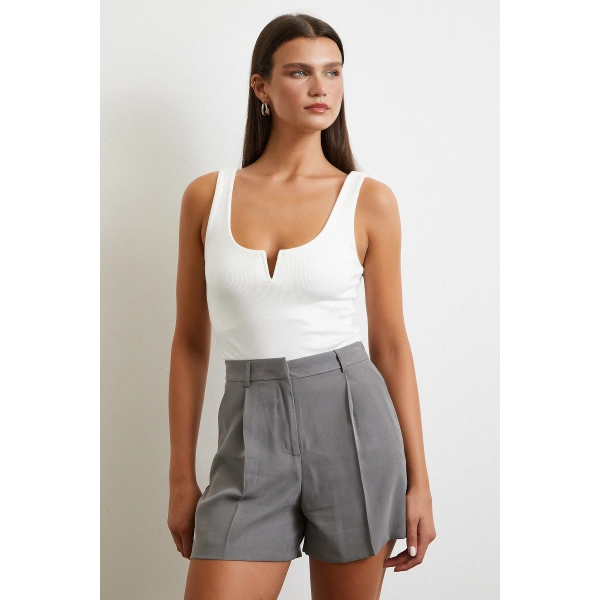 Piliseli Şort Etek Gri