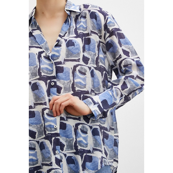 Van Gogh Desenli Gömlek Mavi