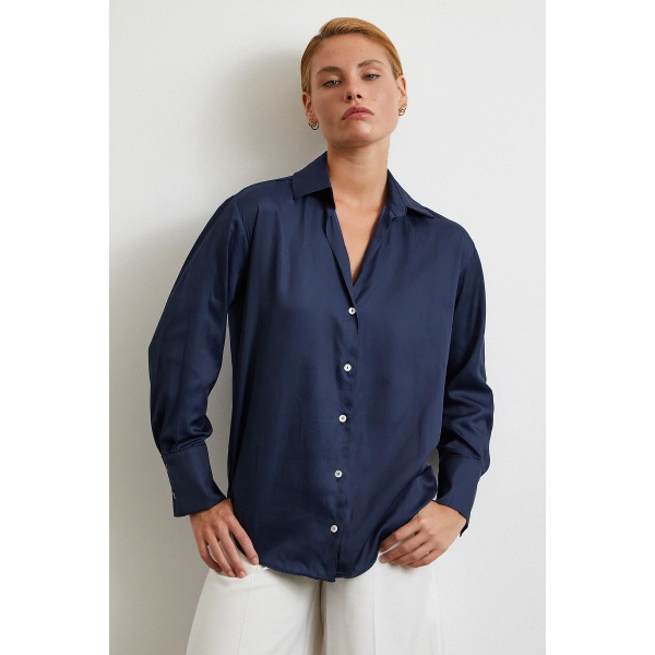 Diagonal Desen Gömlek Lacivert