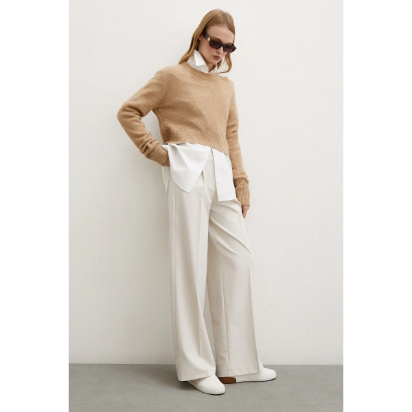 Geniş Paça Pantolon Krem