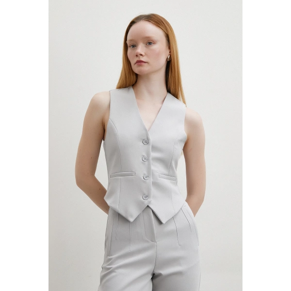 Astarlı Kuplu Yelek Gri