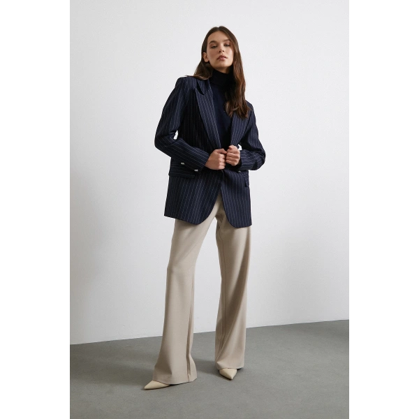 Yüksek Bel Geniş Paça Pantolon Vizon