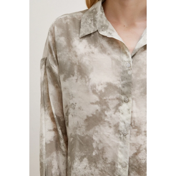 Desenli Oversize Gömlek Gri