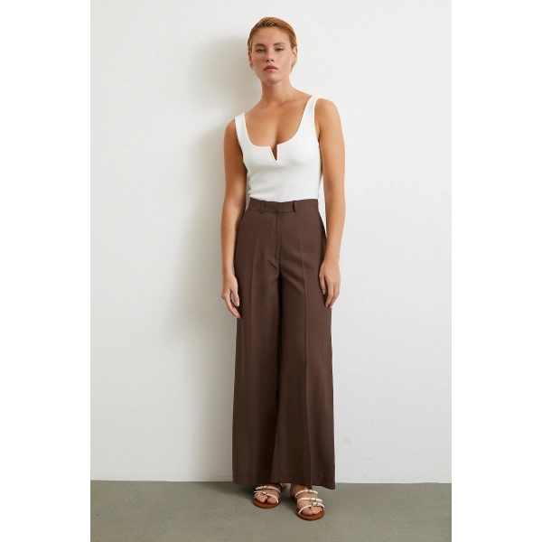 Geniş Paça Palazzo Pantolon Kahve