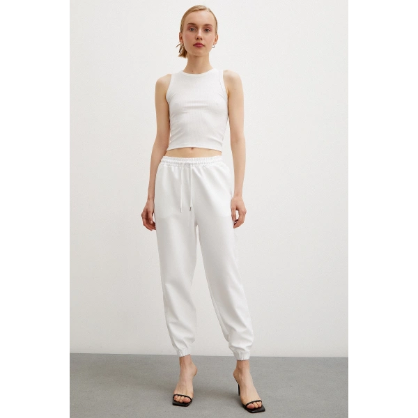 Likralı Eşofman Altı Beyaz