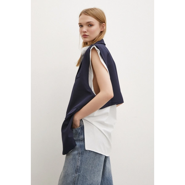 Hakim Yaka Gömlekli Yelek Lacivert