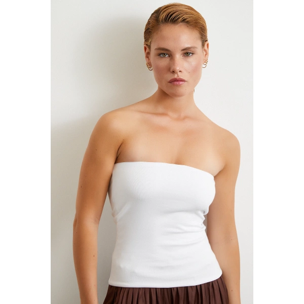 Straplez Top Beyaz