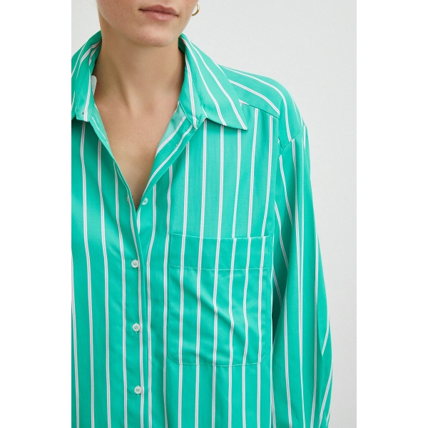 Çizgili Poplin Gömlek Yeşil