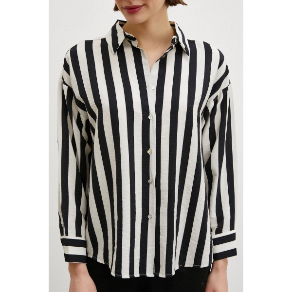 Robalı Çizgili Gömlek Siyah