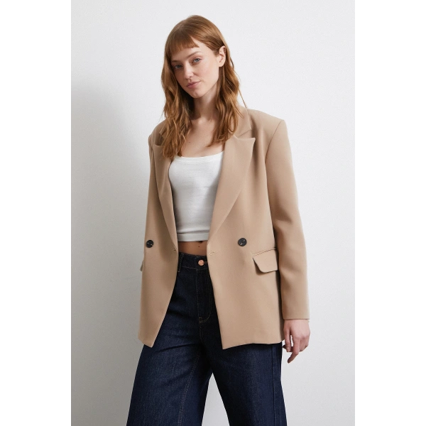 Klasik Poliviskon Ceket Bej