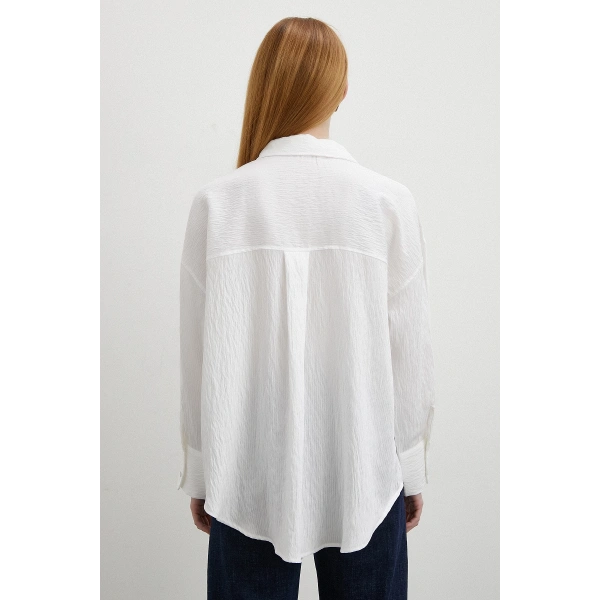 Kraşlı Cepli Gömlek Beyaz